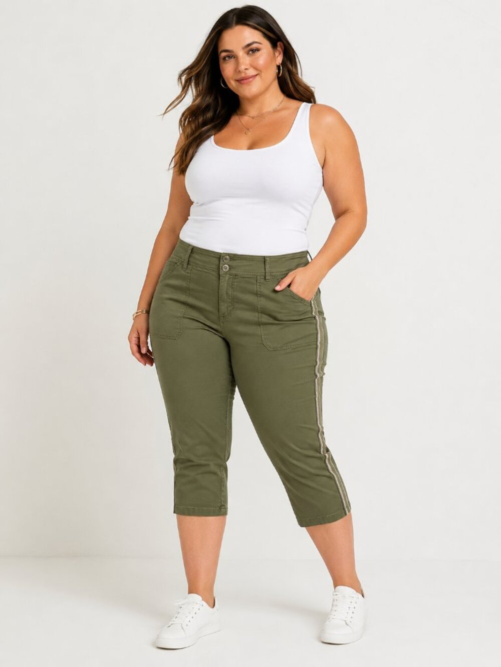 Torrid Capri Pants with Strip down sides Olive Green